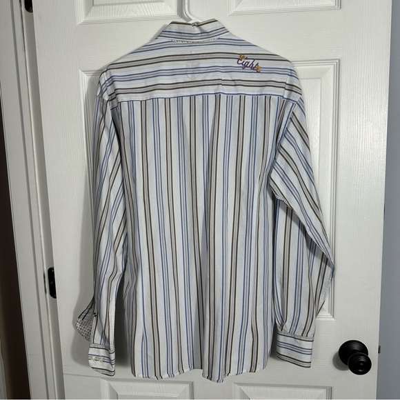 Men's dress shirt sz Lg by Eight, cotton, stripe, floral contrast, office, fall - Picture 9 of 10